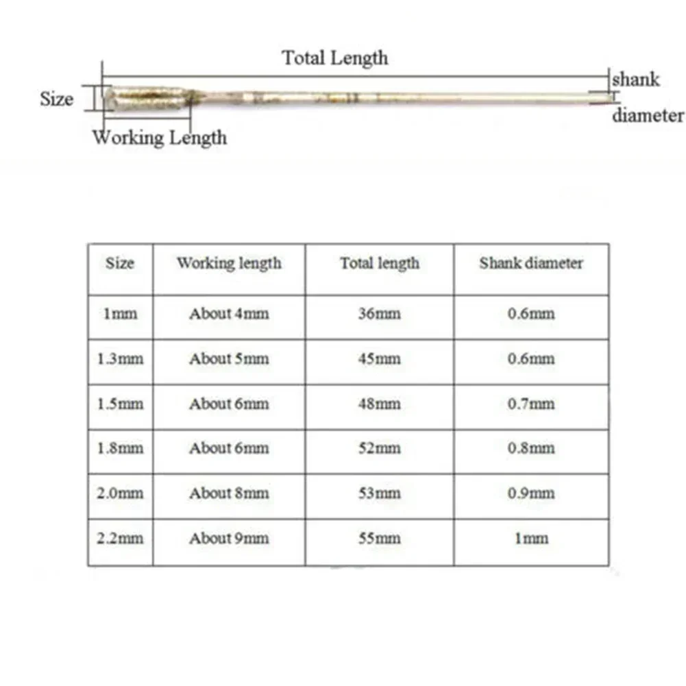 10 buah Set mata bor ujung berlapis berlian 1.0 1.8 2mm, untuk pengeboran ubin kaca perhiasan keramik batu gergaji bagian alat pembuka lubang