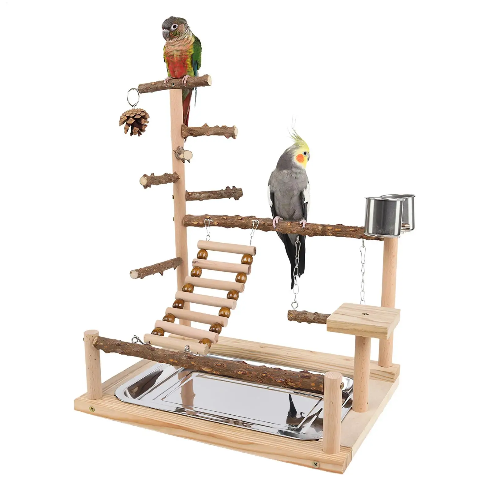 

Деревянная игровая площадка для попугаев с лестницей, чашкой и подносом из нержавеющей стали для корелл, конуров, финков, неразлучников, для занятий спортом