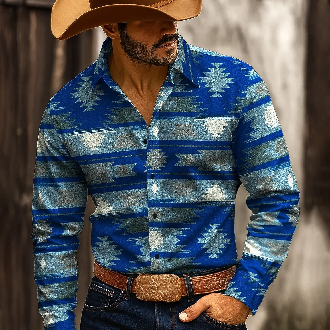 Men's 2025 Long Sleeve Shirt Geometric Indian Culture Pattern Autumn Winter Streetwear Casual Comfort Polyester Slim Fit Shirts