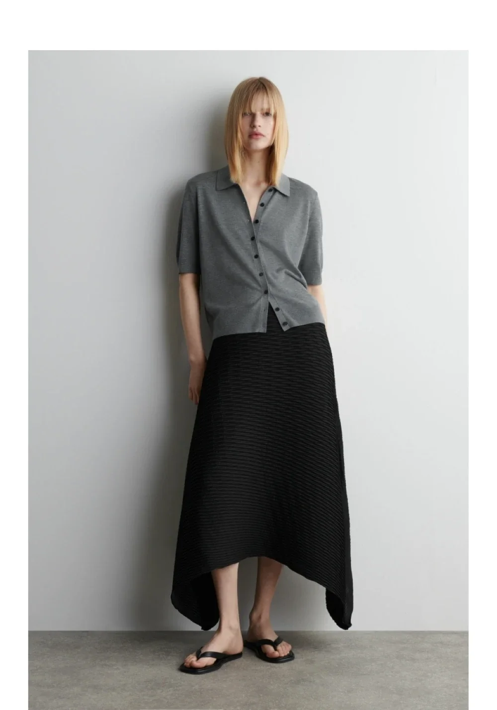 

Ethereal costume 2025 cos summer new style of Ladies' casual fashion slim-fitting grey short-sleeved POLO cardigan