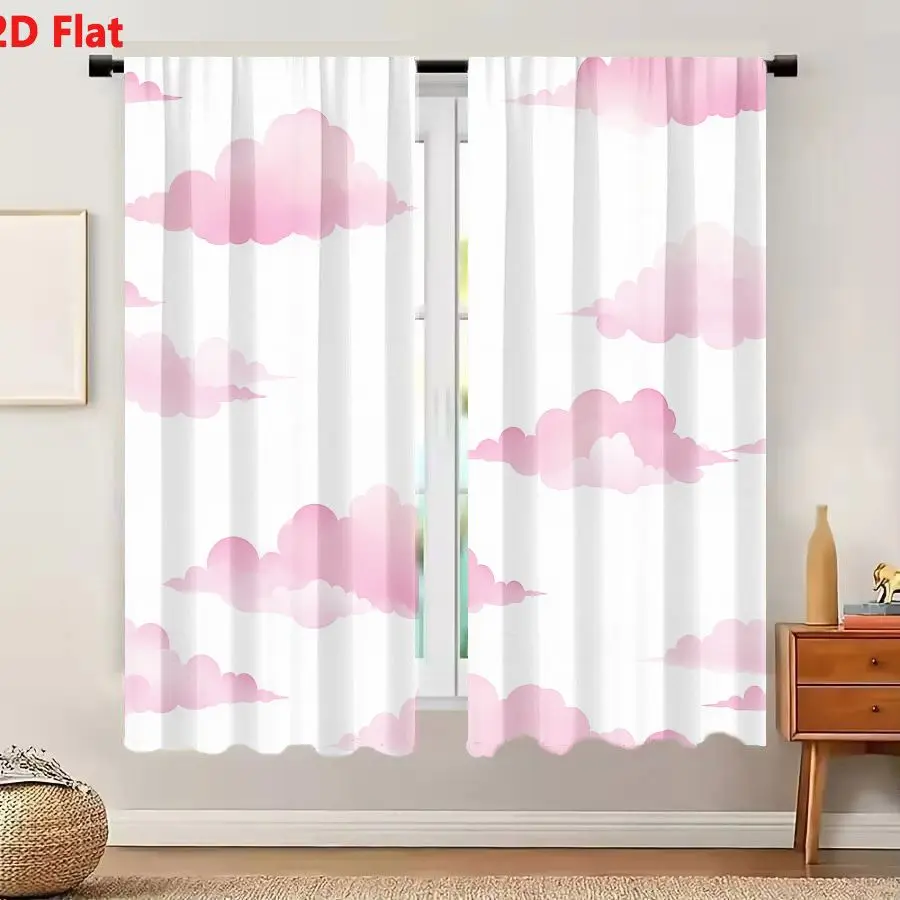 2Pcs Curtains 2D Flat Seamless Pattern Of Soft Pink Cartoon Clouds On White Background For Decorative Design Window Drapes for B