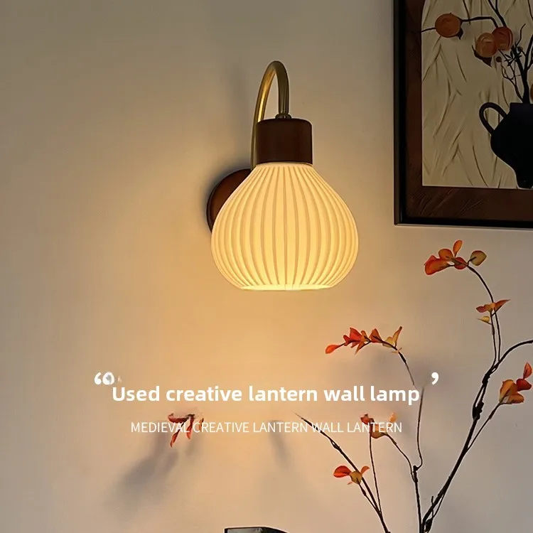 French Cream Skirt Wall Lamp Porch Decorative Stairs Medieval Art Bedroom Bedside Lamp Reading Eye Protection Light