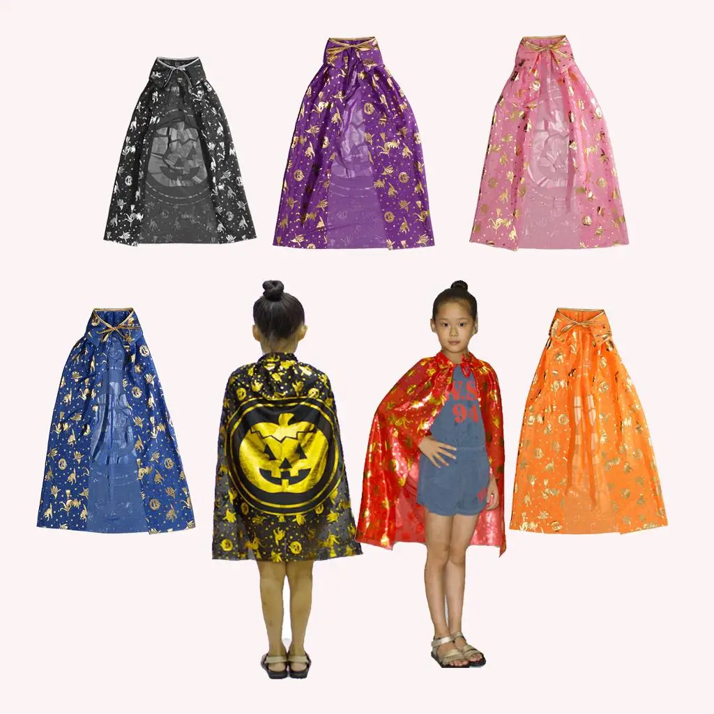 Kids Halloween Costume Wizard Witch Cloak Robe Pumpkin Style Cape Pink Gold