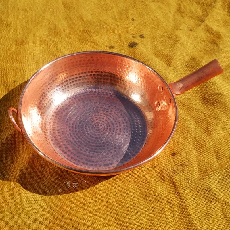 Double Single Handle Pure Copper Frying Pan Soup Pot Handmade No Lid Multi Use