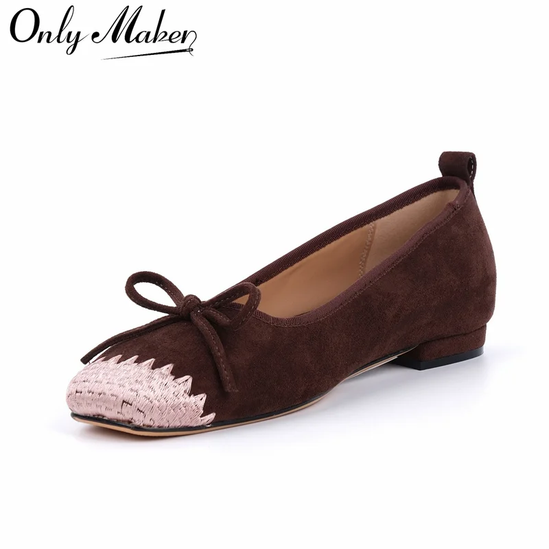 

Onlymaker Woman Square Toe Butterfly-knot Flats Fashion Daily Elegant Slip On Flats Shoes