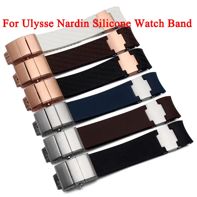 

For Ulysse Nardin Silicone Rubber Watchband 263 DIVER Curved End Watch strap Men Brown Blue 22mm Waterproof belt Bracelets