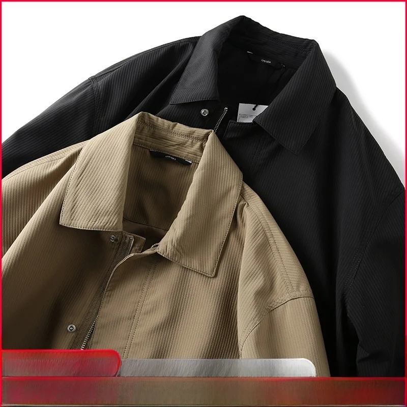 

Мужская повседневная куртка на весну-осень, приталенного кроя, молодежная, с длинными рукавами, на молнии, универсальная, однотонная, с фактурной тканью