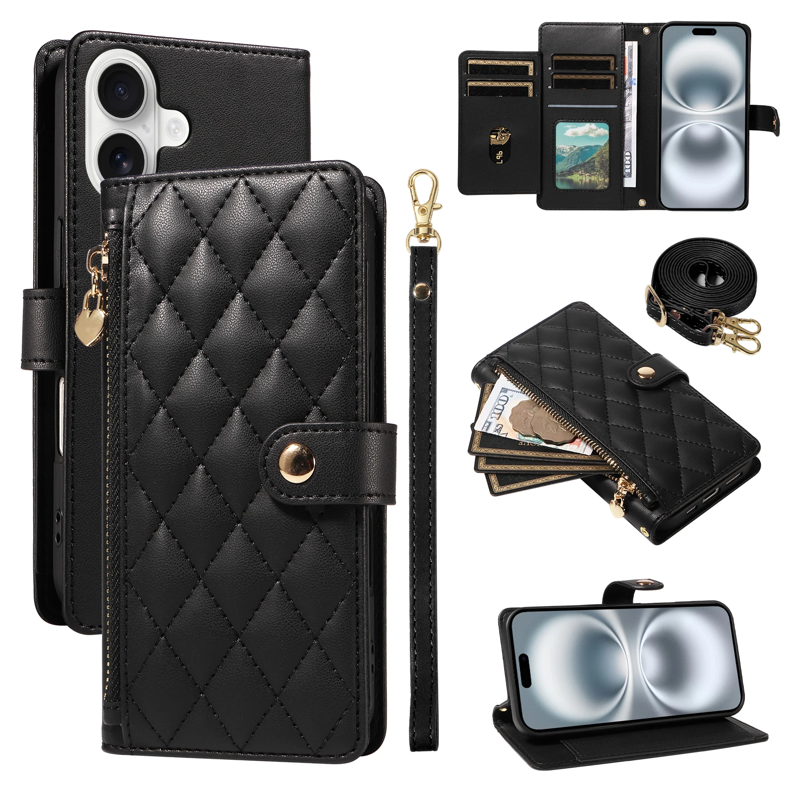 

Crossbody Wallet Case For Samsung Galaxy A17 A06 A36 A56 A16 A55 A34 A54 Zipper Flip Leather Card Stand Cover Protect Skin Strap