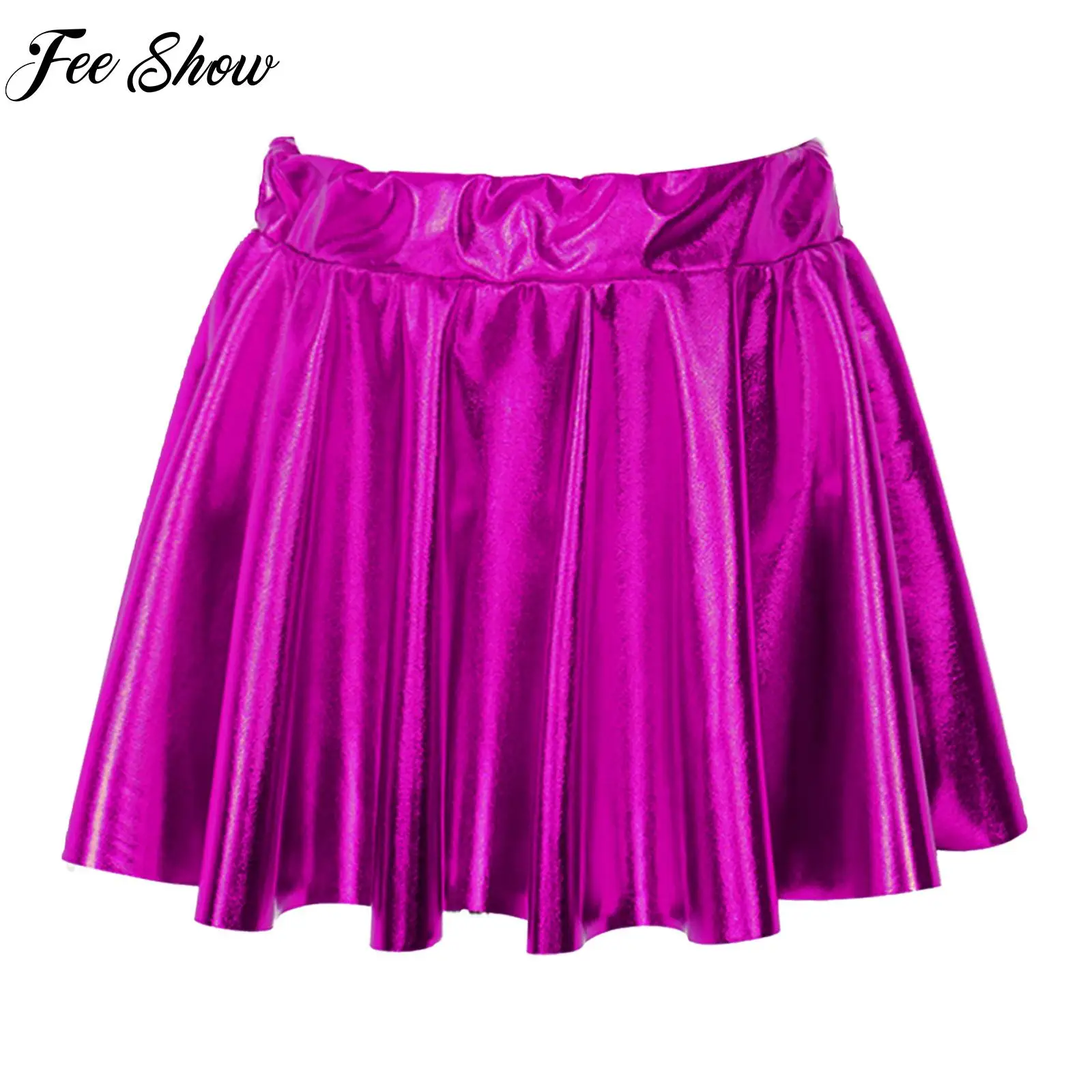 

Girls Shiny Metallic Ruffled Skirt Elastic Waistband Pleated Tutu for Hip Hop Jazz Skating Dance Performance Athletic Mini Skirt