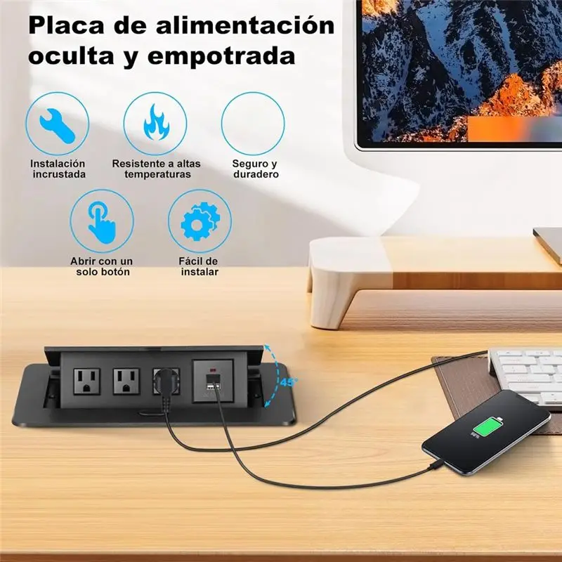 HHTL Embedded Power Strip -Up Multi-Function Socket 3-Seat 2-Port US Standard Socket Waterproof