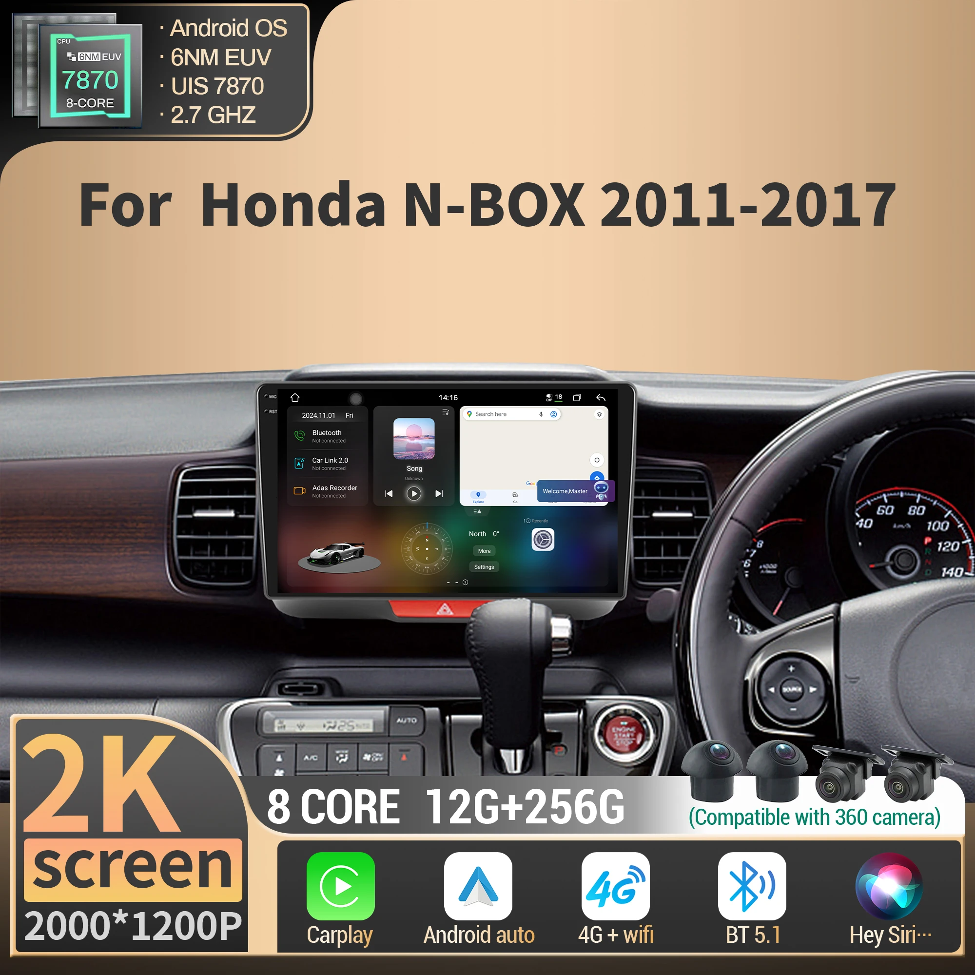 

Android 14 For Honda N-BOX 2011-2017 Car Radio Multimedia Navigation Wireless Carplay 4G CPU 7870 8G 256G 2K QLED Screen Stereo