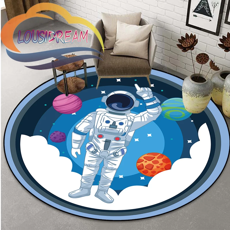 Espaço Universo Round Bedroom Floor Mat, Computer Chair Area Decoração Tapetes, Vector Ufo e muitos planetas na galáxia