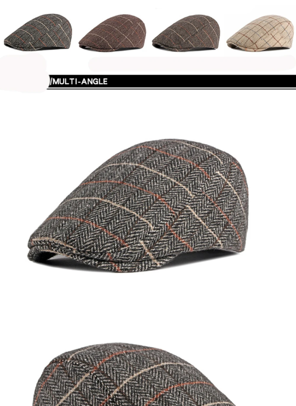 HT2903 Baskenmützen für Männer und Frauen, Retro-Künstler-Malermütze, karierte Baskenmütze, flache Ivy-Mütze für Damen und Herren, 2026 neue Herbst-Winter-Wollmütze. – Detail 3