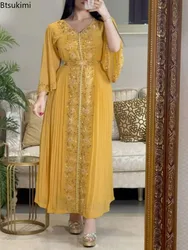 2026 Eid Morocco Party Dress Abaya for Women Diamond Islamic Embroidered Dresses Belt Kaftan Vestidos Maxi Abayas Elbise Kaftan