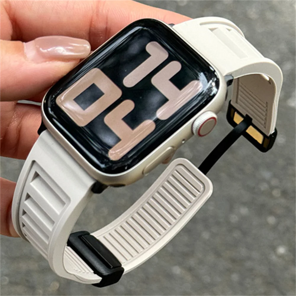Outdoor  Soft Silicone Sports Band For Apple Watch 44mm 40 45 41 49 42 38mm Magnetic Buckle For Ultra Series 9 8 SE 7 6 5 4 3