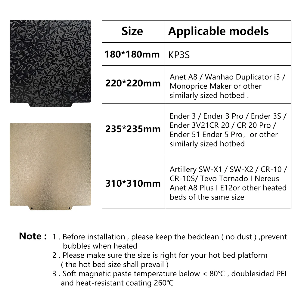 PEY/PEO/PET/PEI Spring Steel Plate Sheet PEI Magnetic Build Plate 220/235/310/257 Heated Bed 3D Printer Ender 3 Bambu Lab X1 P1P