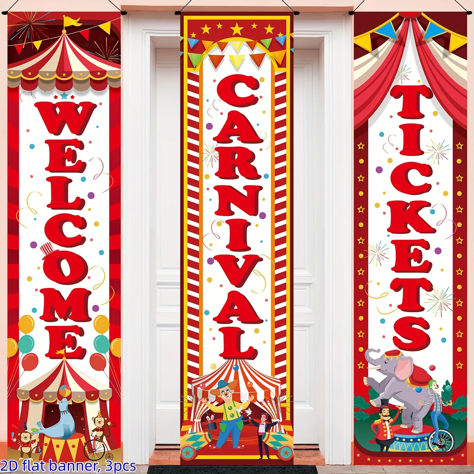 3 Sets of For Carnival Circus Tent Decorations, Haning Background for Carnival Tickets, for Clown-Themed Birthday Parties