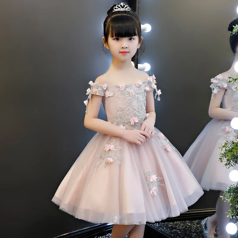 Glizt Appliques Lace Girl First Communion Dresses Floral Tulle Ball Gown Girls Pageant Gown Long Flower Girl Dress for Weddings