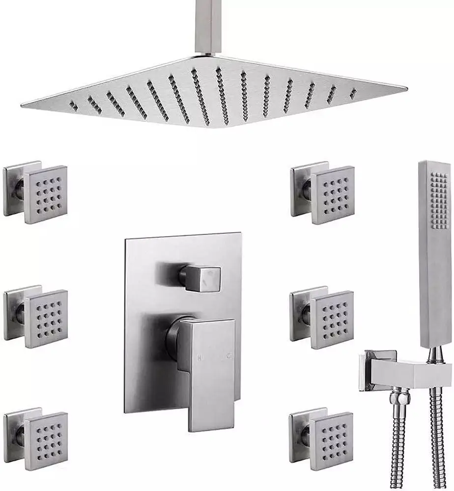 YYHC- Best Sale 2 Functions Square Rainfall Ceiling Shower Matte Black Bathroom Concealed Shower Set