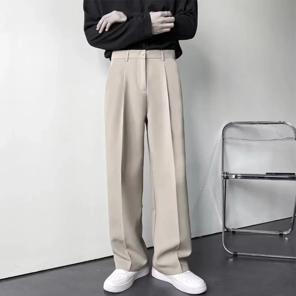 

Men Korean Draped Straight Pants Business Solid Trousers Blazer Suit Pants Harajuku Zip Up Middle Rise Mens Cropped Pants