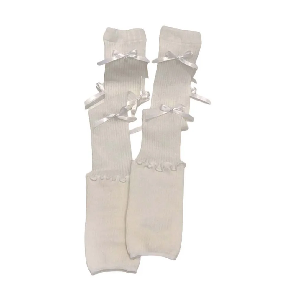 

Sweet Lolita JK Calf Socks Bowknot Cotton Bow Long Socks Solid Color Bunching Socks Knee High Socks Women