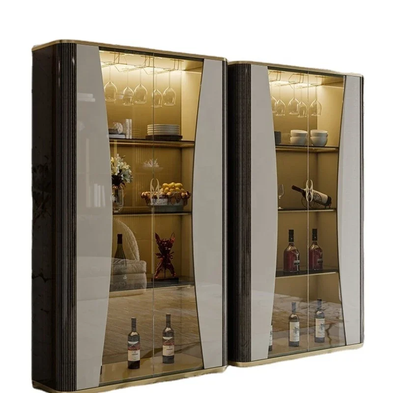 High-quality products Mirror glass decorative cabinet Modern stainless steel tall wine display cabinet