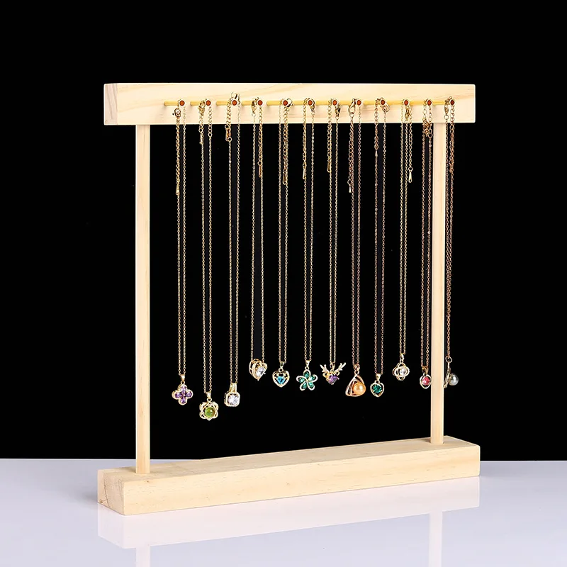Vintage Wood Necklace Display Stand Large Capacity Pendants Bracelet Sweater Chain Jewelry Storage Rack Jewellery Hanging Holder
