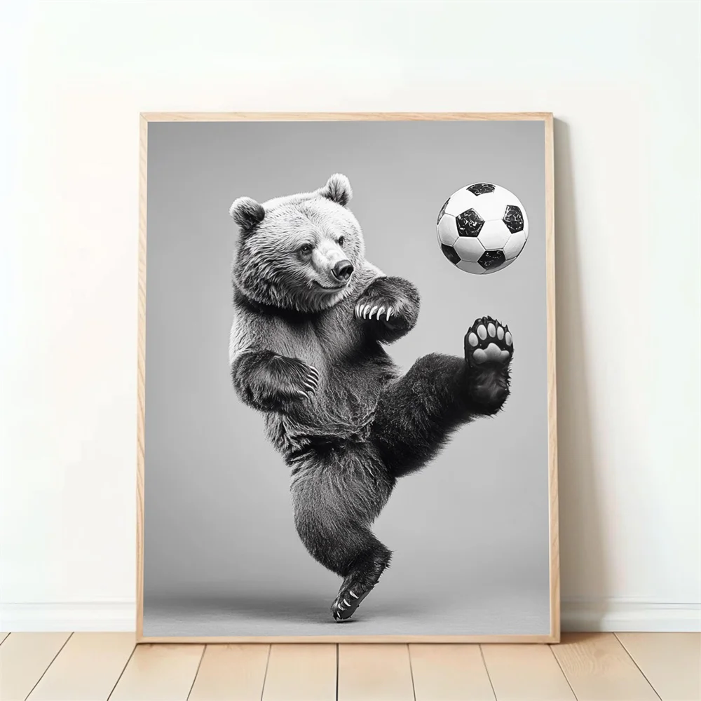 Funny Animal Fitness Poster Bear Beaver Goat Lifting Barbell Kicking Ball Canvas Painting Home Room Decoration