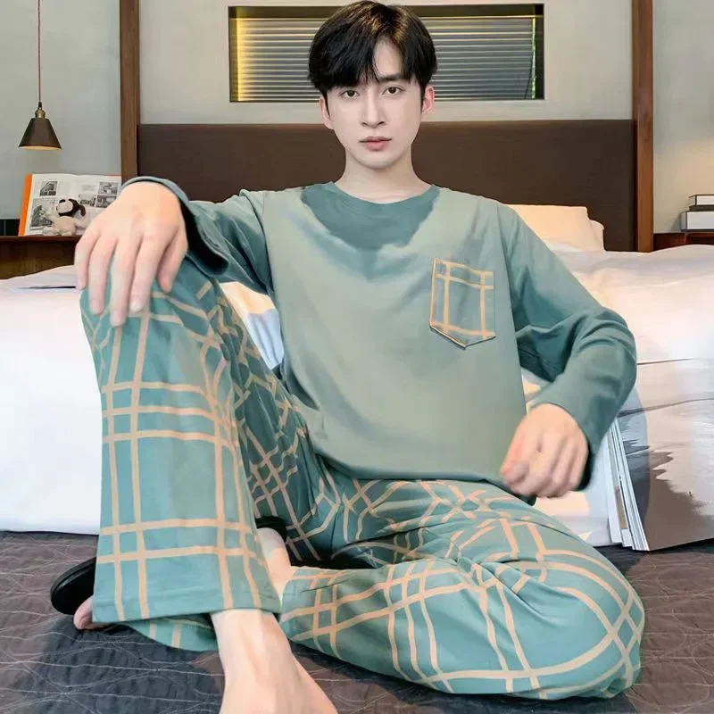

Men's Pajamas Set of Autumn and Winter Long-Sleeved Long Trousers Student Homewear Two-Piece O-Neck Cartoon Girl Sleepwear