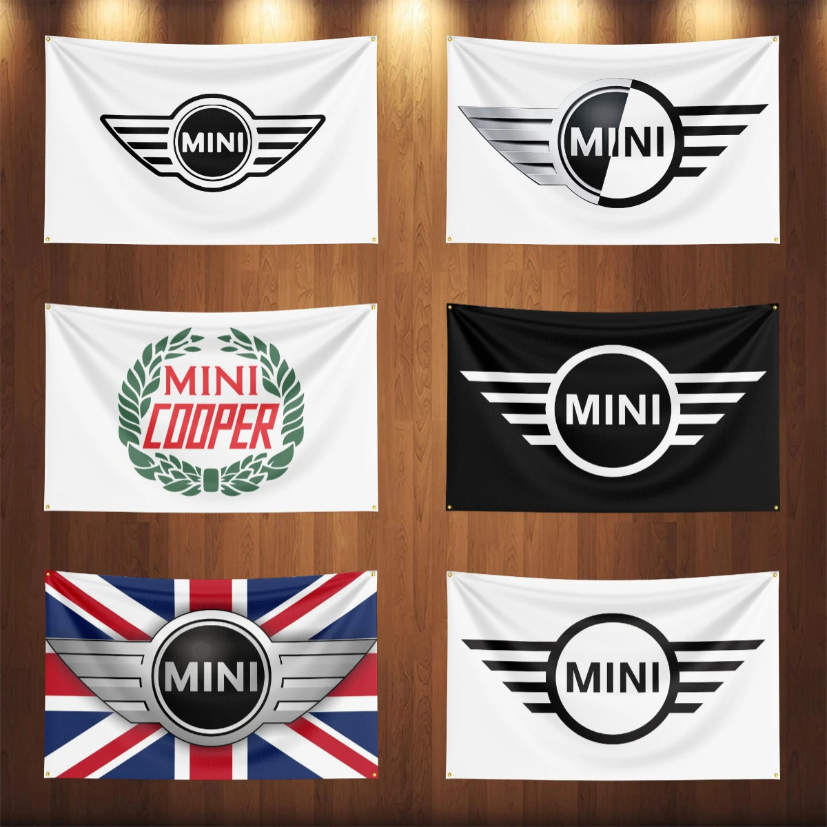 90*150CM Mini Car Logo Flag Cooper Polyester Digital Printing Banner for Garage Wall Art Indoor Decoration With Brass Grommets