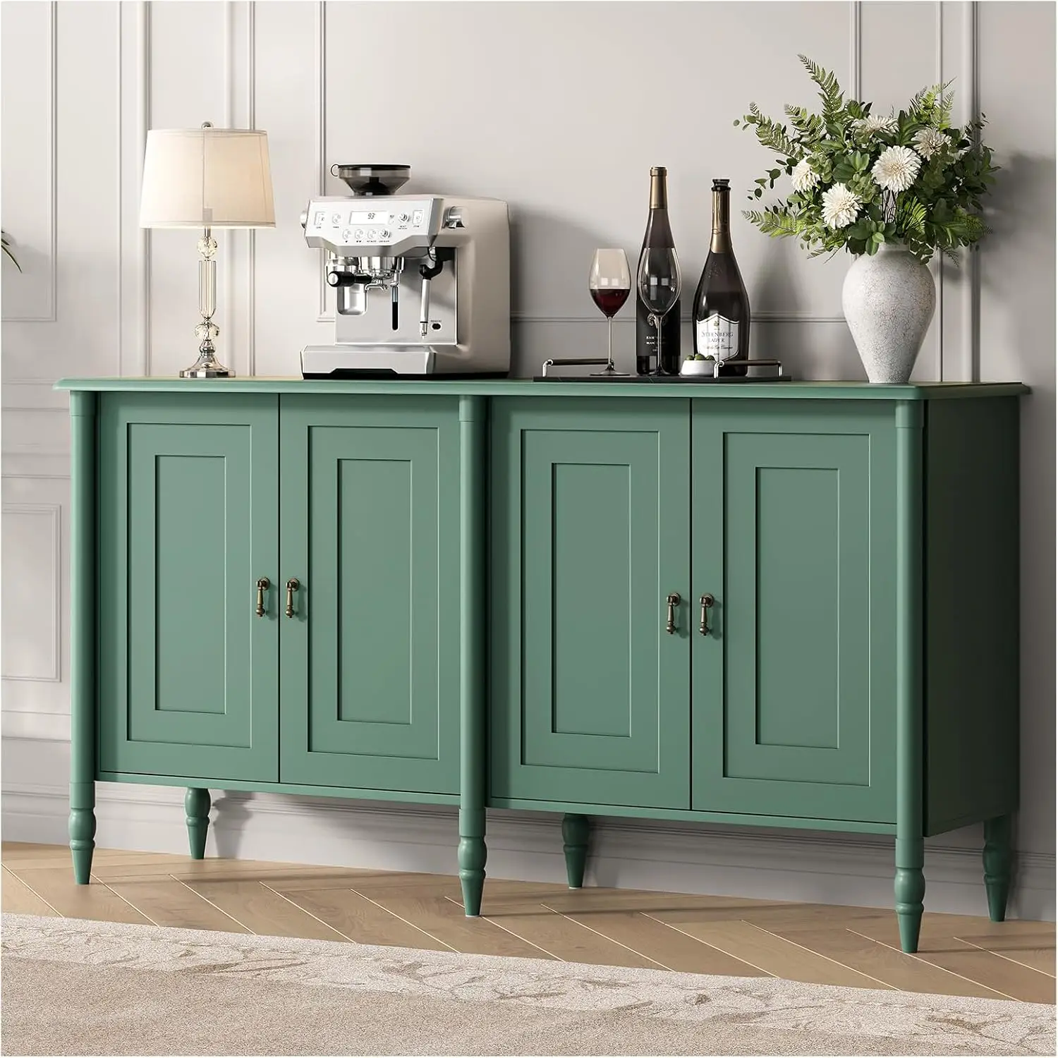 Sideboard Buffet Cabinet Storage Organizer Credenza For Dining Room Kitchen Living Room Hallway Cupboard Console Table With Concealed Compartments Modern Farmhouse Style Green