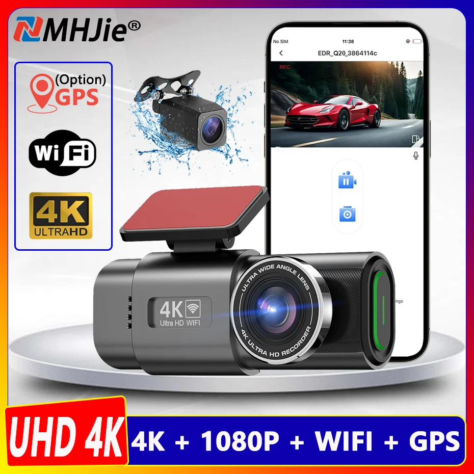 4K Dash Cam WiFi UHD 3840*2160P Car DVR For Car Surveillance Cameras GPS Tracker Video Recorders Dashcam 24H Parking Monitor