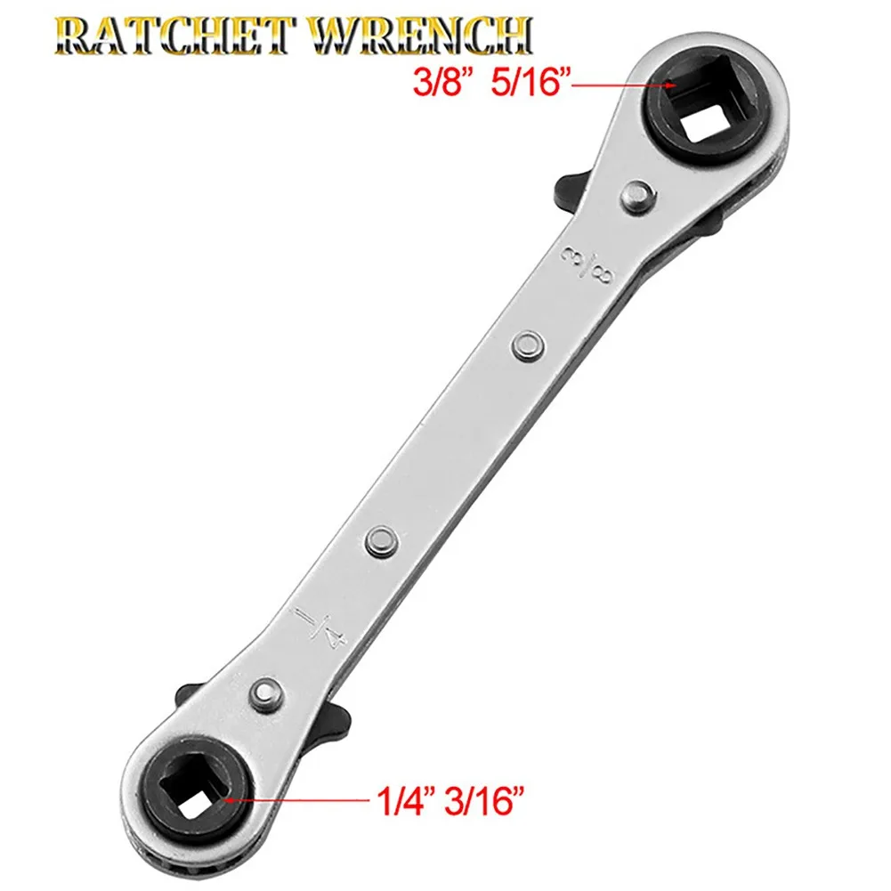 

Double End Ratchet Wrench 1/4" 3/8" 3/16" 5/16" Port Valve HVAC/Refrigeration Spanner Tool Square Socket Torque Wrench