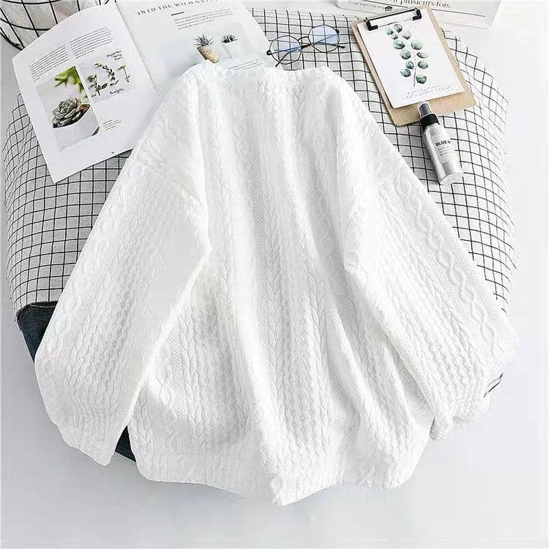 Spring Autumn Korean Woman O-neck Long Sleeve Simplicity White Casual Loose Blouse Weave Letter Tops Women Blouses