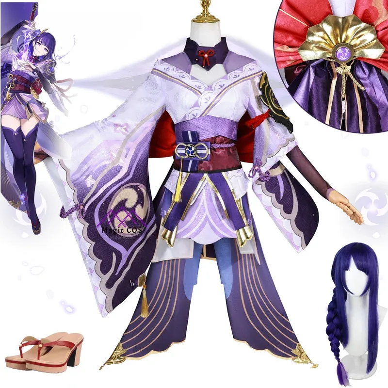 

Genshin Impact Raiden Shogun Cosplay Costume for Women in Stock Uniform Wig Anime Halloween Costumes Comic-Con High Quality