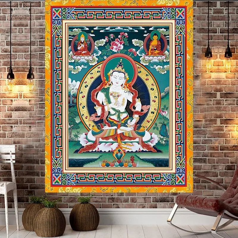 VIKAMA Tibetan Buddha Bodhisattva Tapestry, Vintage Buddhist Spiritual Meditation Wall Hanging, Yoga Room Home Decor