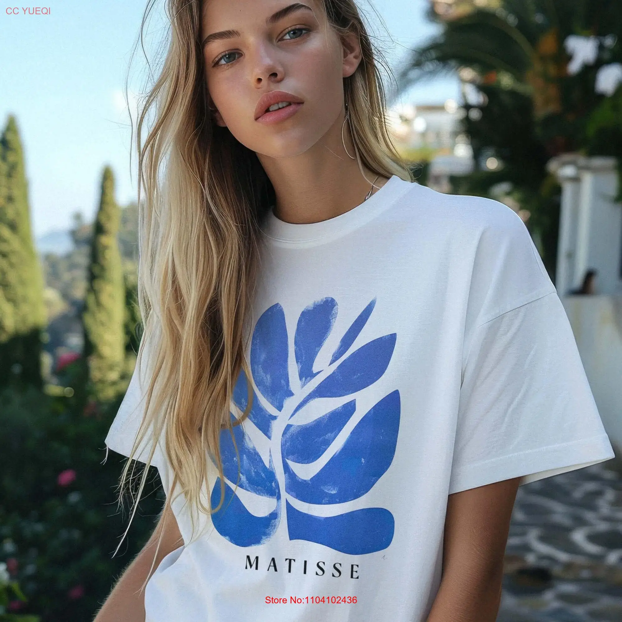 Exclusive Blue Matisse Plant T Shirt Artist Made Vintage Inspired Unique Art Lover Minimal Abstract Papiers Découpés