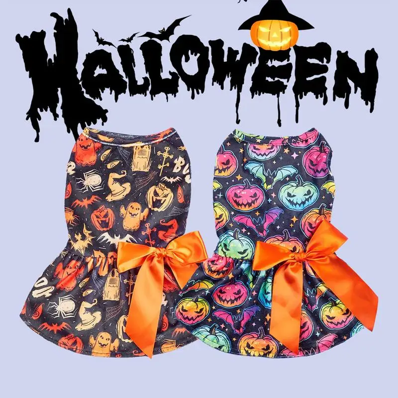 Halloween Pet Clothing Funny Pumpkin Ghost Skeleton Pet Skirts Funny Ghost Skeleton Pet Skirts With Bowtie Outfits For Small