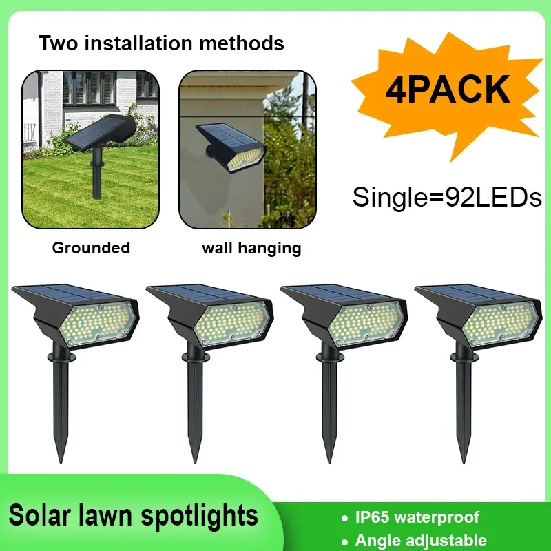 92LED Solar Spot Lights Bright LED Solar Lights Auto On/Off IP65 Waterproof Landscape Spotlights for Outdoor Garden Patio Pool