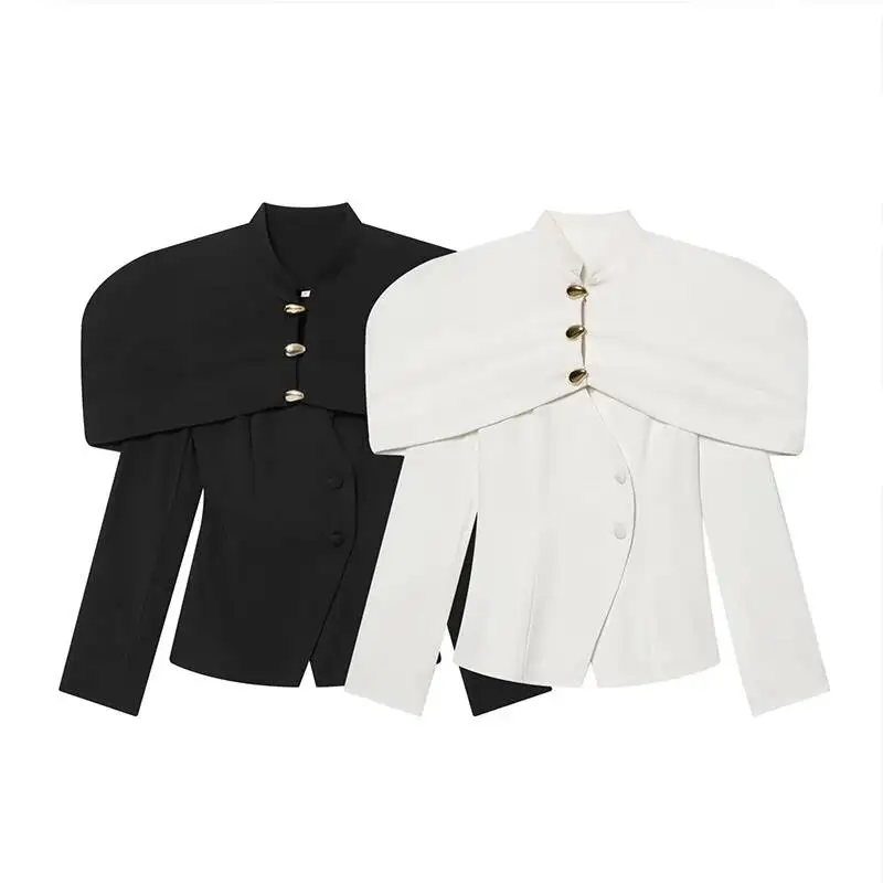 Chic Elegant Blazer For Women 2026 Spring Fashion Gold Buttons Patchwork Coat Party Vintage Commuter Suit Jacket