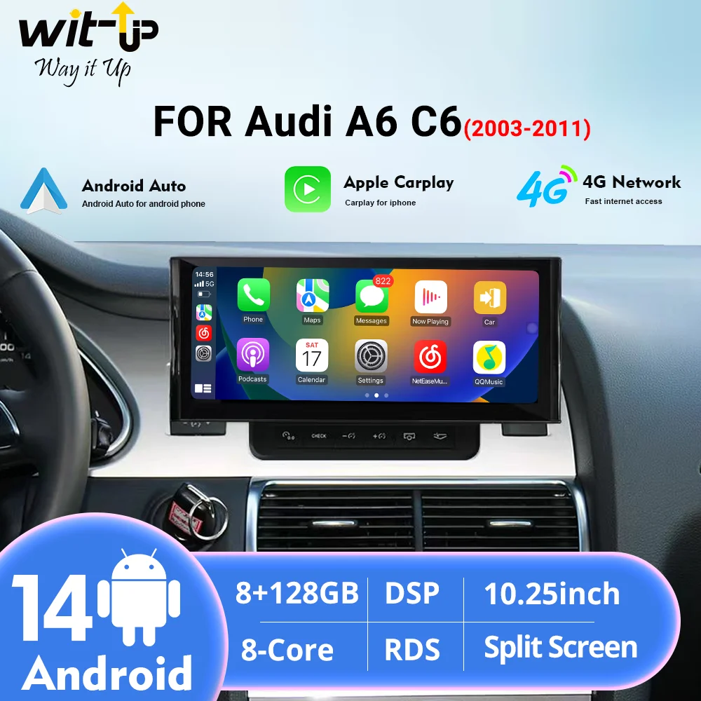 Wit-Up for Audi A6 C6 4F MMI 2G 3G CarPlay 10.25