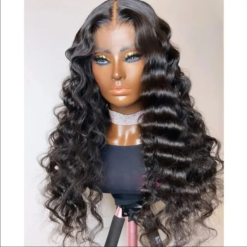 

Black 26inch Long Glueless Natural Deep Wave Lace Front Wig For Women BabyHair Soft Black Preplucked Heat Resistant Daily Wig