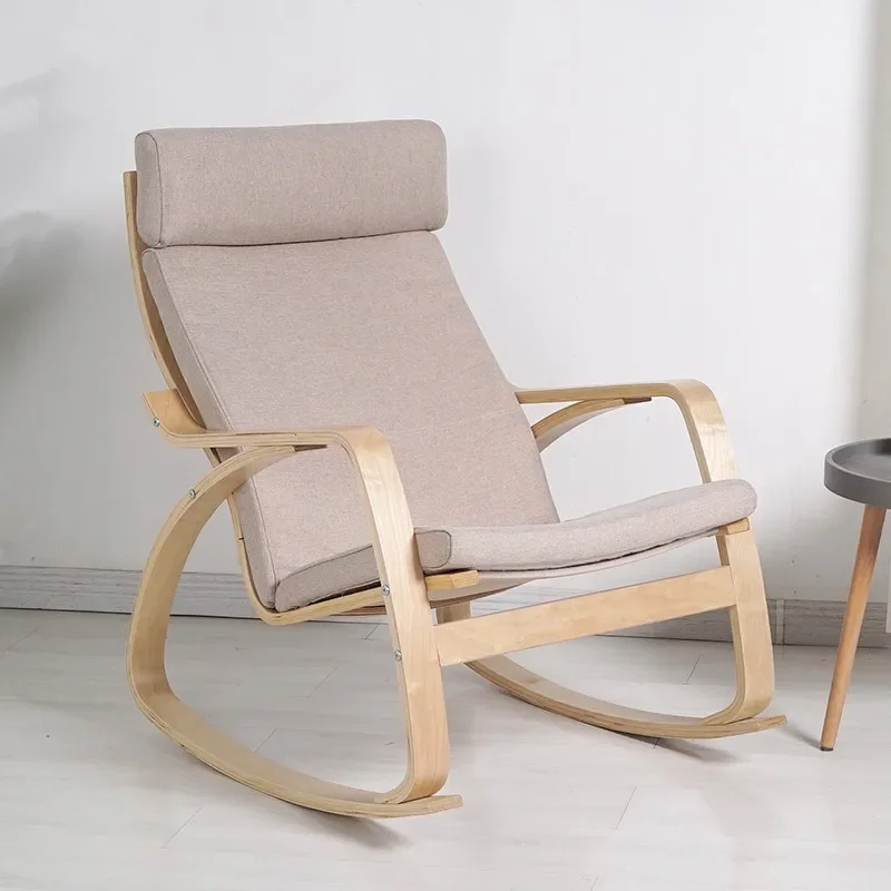 Comfortable Relax Rocking Chair Gliders  Lounger Fabric Cushion Seat Living Room Furniture Modern Adult Rocking Armchair Wooden