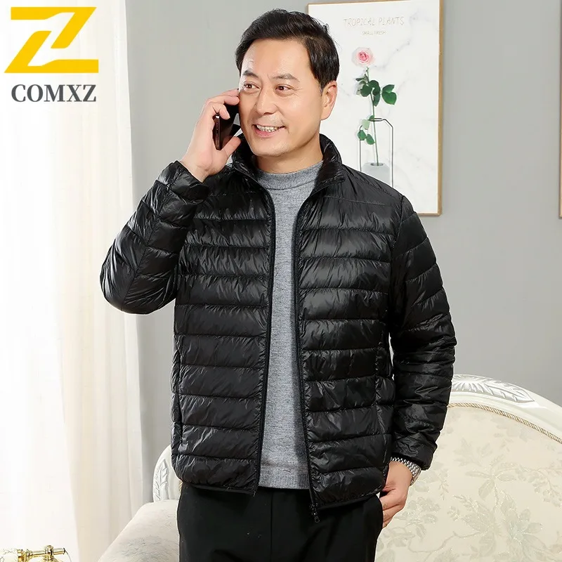 COMXZ Middle Aged Men Lightweight Down Jacket Elder Dad Clothing 90% White Duck Down Coat Winter Wear outdoor sports windbreaker