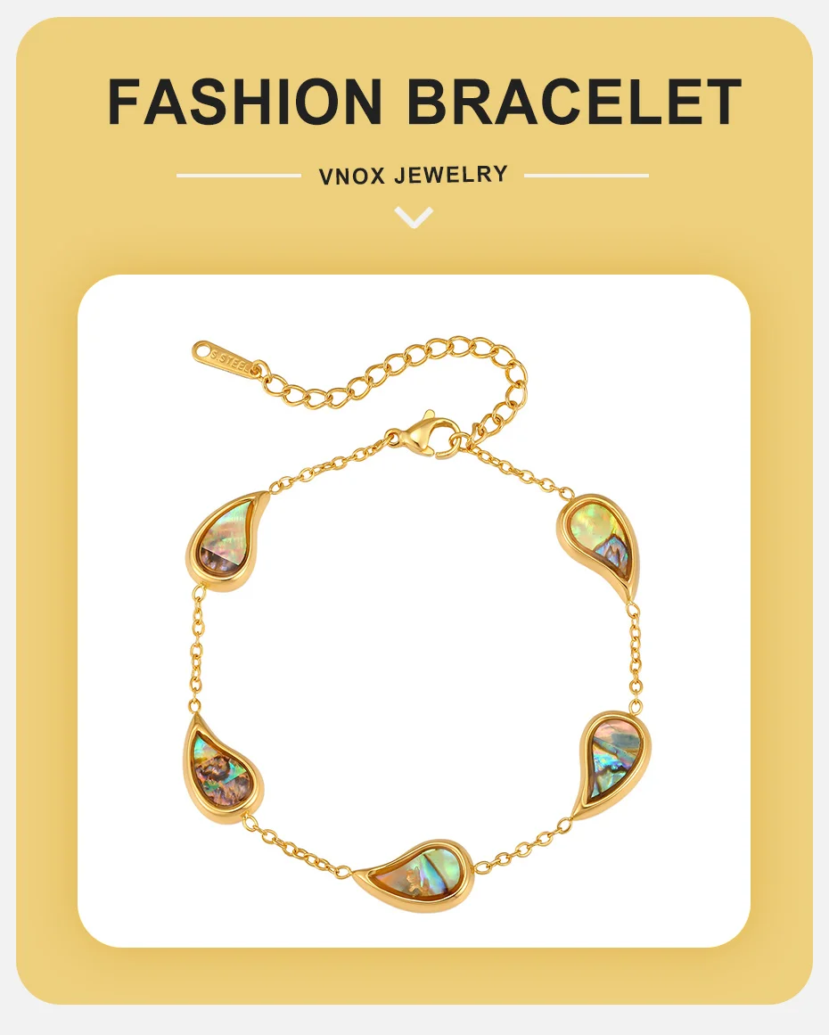 Vnox Vergoldetes Abalone-Muschel-Armband für Frauen Trendiges Geometrisches Tropfenförmiges Armband Sommer Strand Boho Schmuck Wasserfest – Detail 1