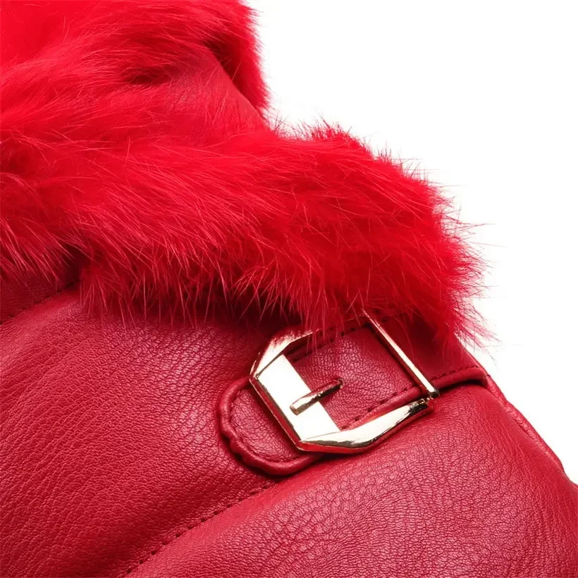 Red Winter Women Warm Fur Knee-high Snow Boots Red Black Thick Plush Round Toe Buckle Lady Height Increasing Platform Long Boots image 3