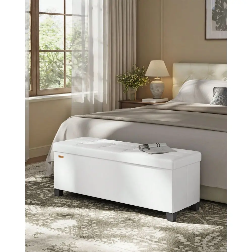 Storage Ottoman, Storage Bench With Legs, 15 X 43 X 15.7 Inches, Ottoman Bench, 30 Gal. 112 L, Synthetic Leather, For Living Ro