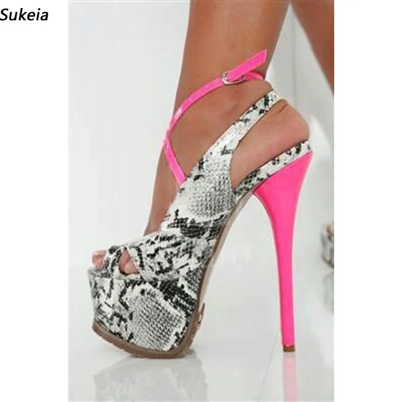 Sukeia Handmade Women Summer Sandals Snake Pattern Ankle Strap Open Toe Fabulous Party Shoes Ladies Plus US Size 5-20