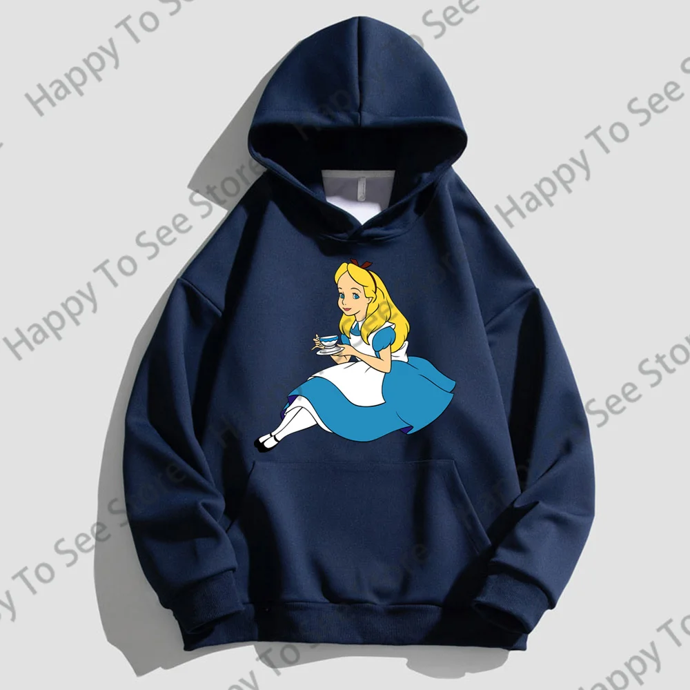 Alice In Wonderland Pattern Pure Cotton Hoodies Women\'s 2024 New Spring And Autumn Cute Tops Loose Cartoon Fun Style Pullover