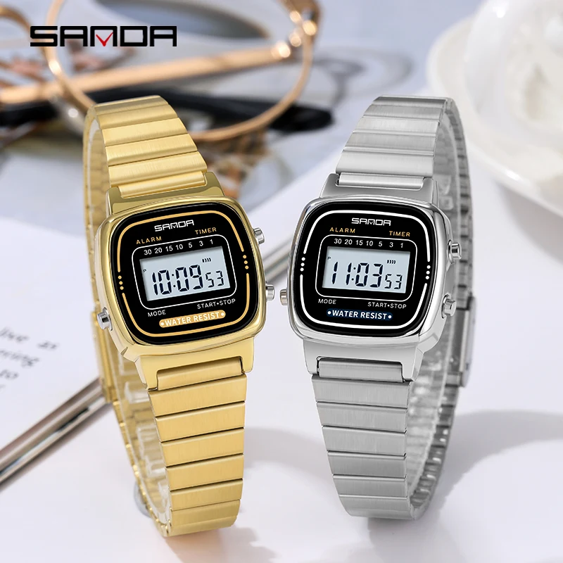 Sanda Frauen Gold klassische elektronische Uhr Mode weibliche elegante Luxus uhren lässige Damen wasserdichte Armbanduhr Réplica Lujo